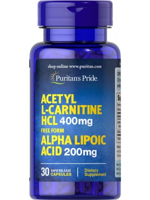 Puritan's Pride Acetyl L-Carnitine HCL 400 mg Free Form Alpha Lipoic Acid 200 mg (30 капс.)