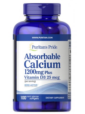 Puritan's Pride Absorbable Calcium 1200mg plus Vitamin D3 25mcg (100 капс.)