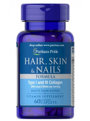 Для волосся шкіри нігтів Puritan's Pride Hair, Skin & Nails Formula Type 1 and 3 Collagen (60 таб.)