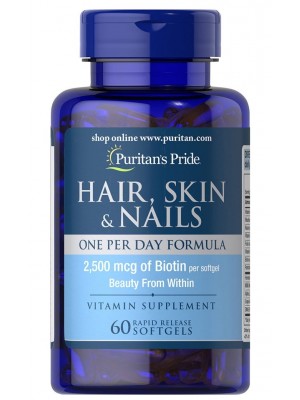 Для волос кожи ногтей Puritan's Pride Hair, Skin & Nails One Per Day Formula (60 капс.)