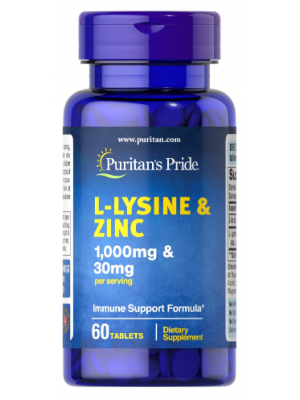 Отдельные аминокислоты Puritan's Pride L-Lysine & Zink 1000mg & 30mg (60 таб.)