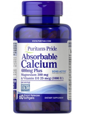 Puritan's Pride Absorbable Calcium 600mg plus Magnesium 300 mg & Vitamin D3 25 mcg (60 sgel.)