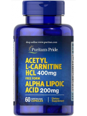 L - карнитин Puritan's Pride Acetyl L-Carnitine HCL 400 mg Free Form Alpha Lipoic Acid 200 mg (60 капс.)