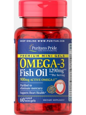 Омега жирные кислоты Puritan's Pride Premium Mini Gels Omega-3 Fish Oil 1290 mg (60 капс.)
